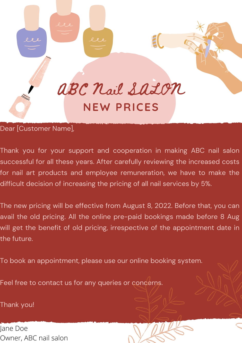 Salon Price Increase Notice: Sample Letters & Free Templates - Yottled